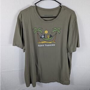 Life Is Good L Zero Tasking T-Shirt Green Crusher Tee Palm Trees Hammock Men’s